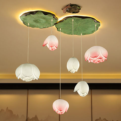 现代新中式荷花吊灯客厅餐厅卧室过道楼梯创意艺术风莲花灯饰